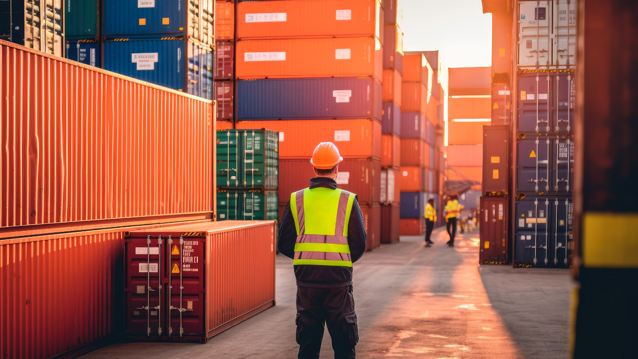 Male logistics coordinator managing harbor operations, surrounded by shipping containers, Generative AI. Image Credit: Adobe Stock Images/MVProductions