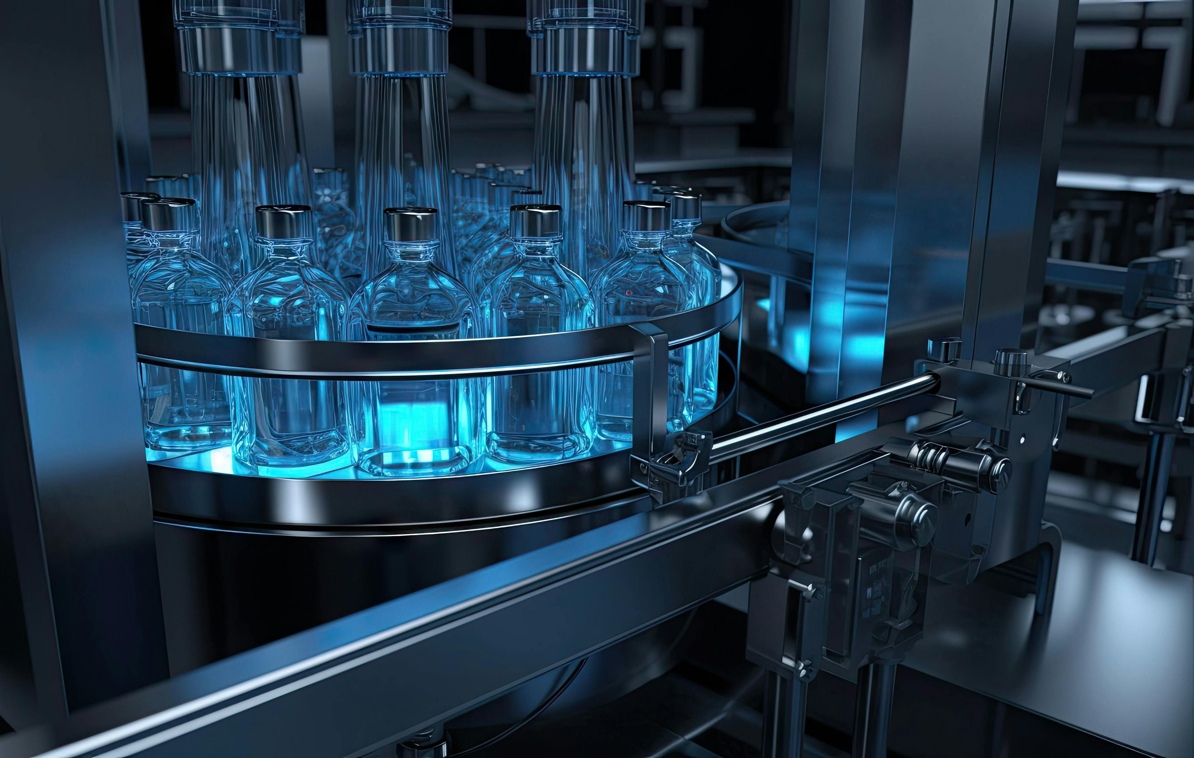 Macro Shot of Medical Ampoule Production Line at Modern Modern Pharmaceutical Factory. Glass Ampoules are being Filled. Medication Manufacturing Process. Image Credit: Adobe Stock Images/pvl0707