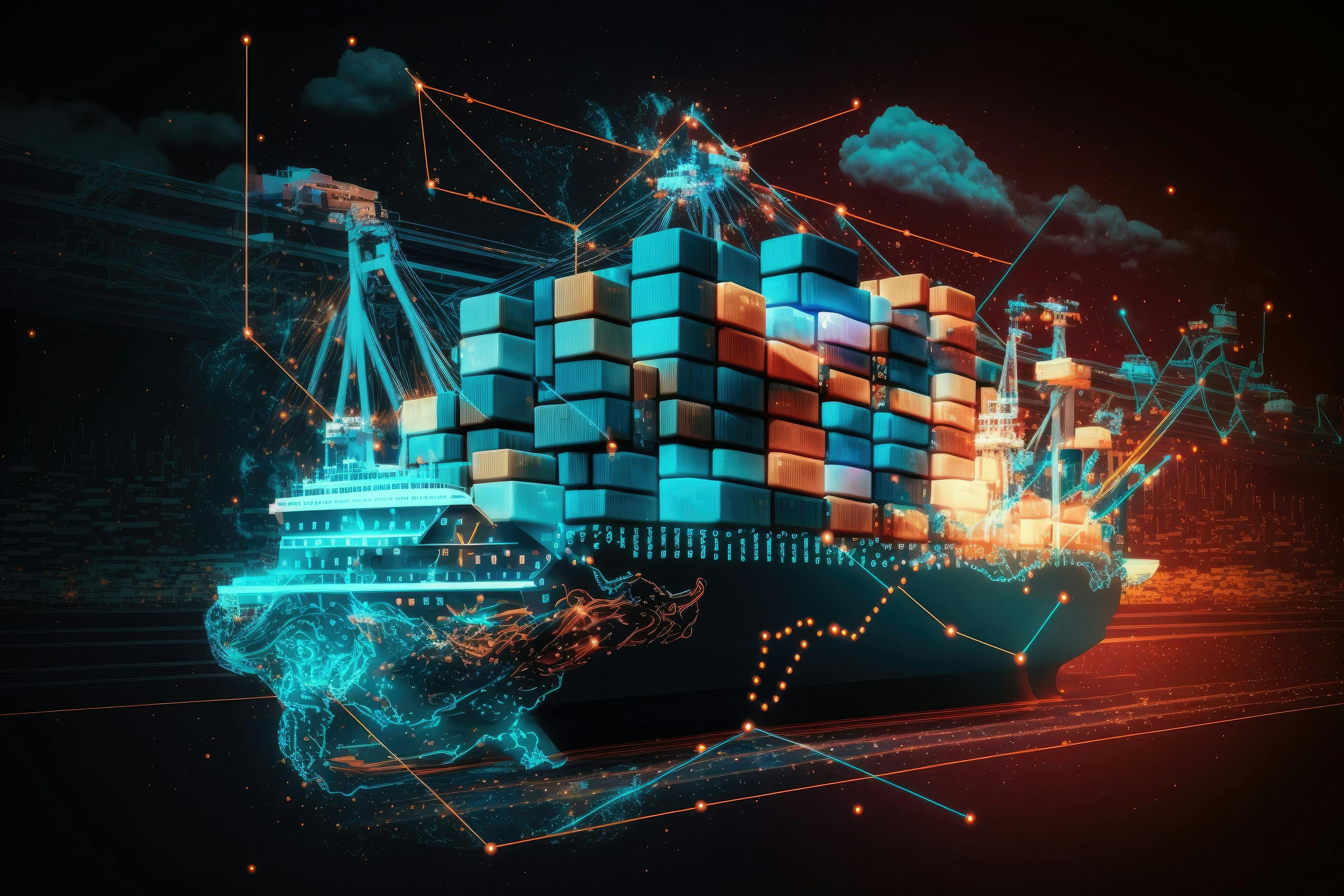 Transportation and logistic network distribution ai digital future network of cargo containers logistics transport import export concept. Generative ai. Image Credit: Adobe Stock Images/VisualProduction