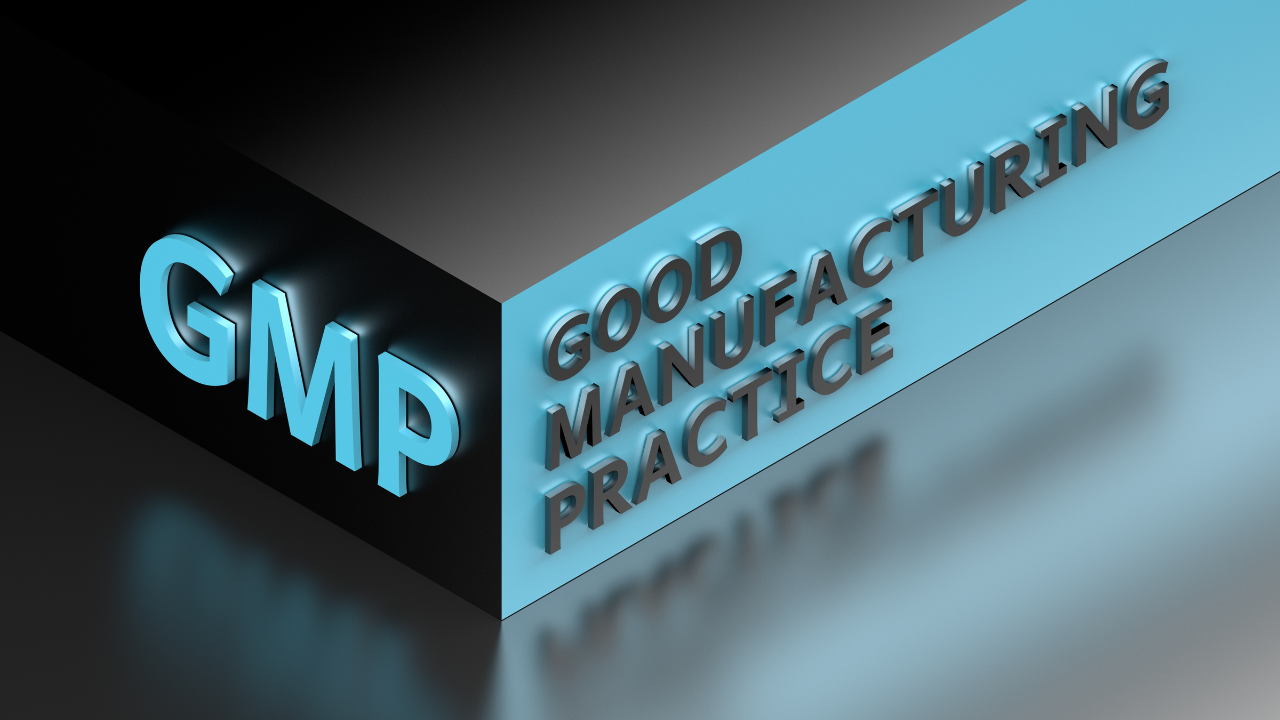 GMP abbreviation standing for good manufacturing practice written in dark metallic letters on isometric cube shape. Image Credit: Adobe Stock Images/dariaren