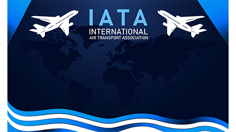 IATA. International Air Transport Association Background. With an airplane, air, and world map icon. On gradient white and blue color. Premium and luxury vector illustration. Image Credit: Adobe Stock Images/Aloysius