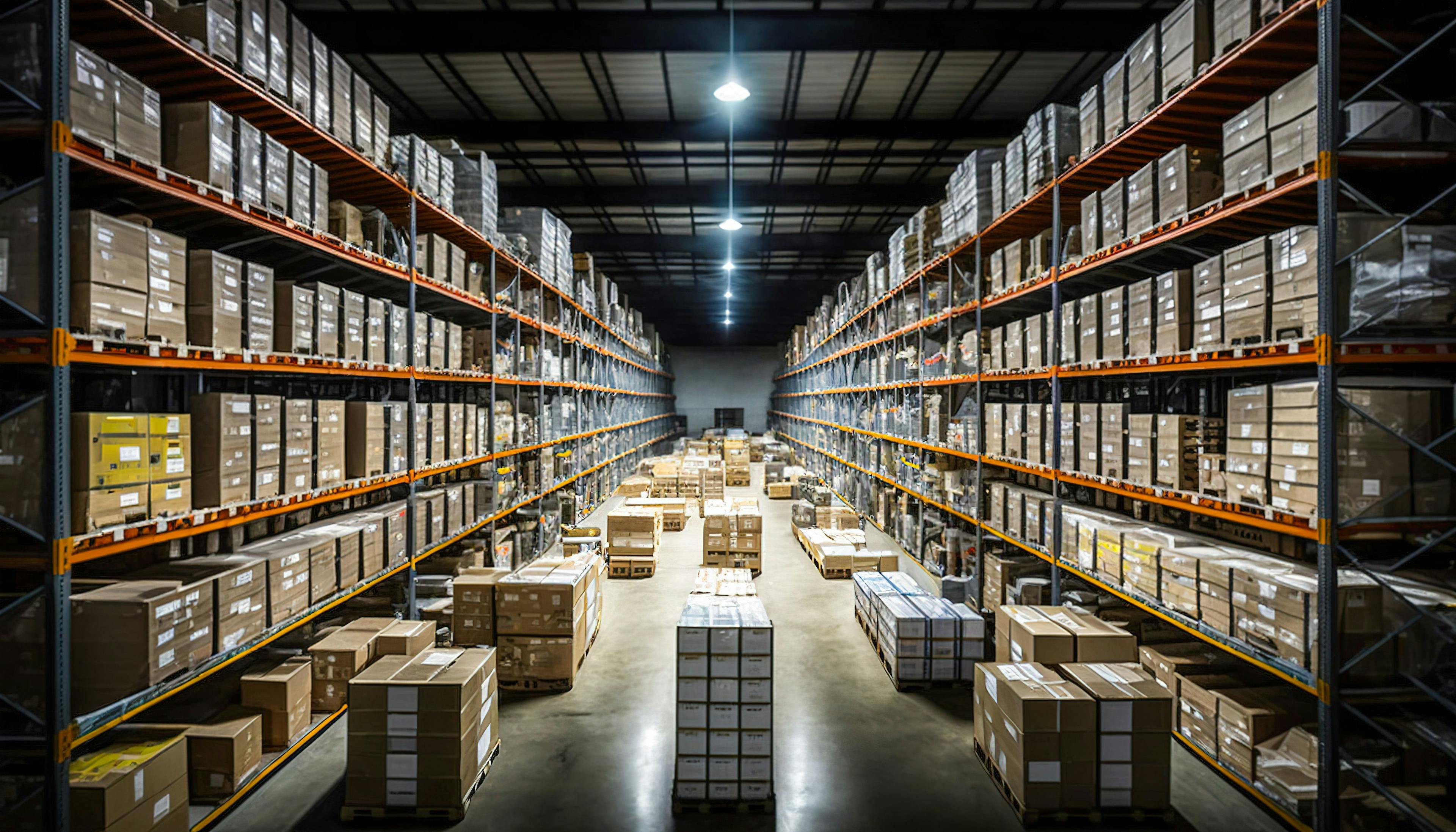 Unmatched Storage, Boxes Neatly Stacked on High and Long Shelves in a Warehouse, Generative AI | Image Credit: @ Adobe Stock Images/BPawesome 